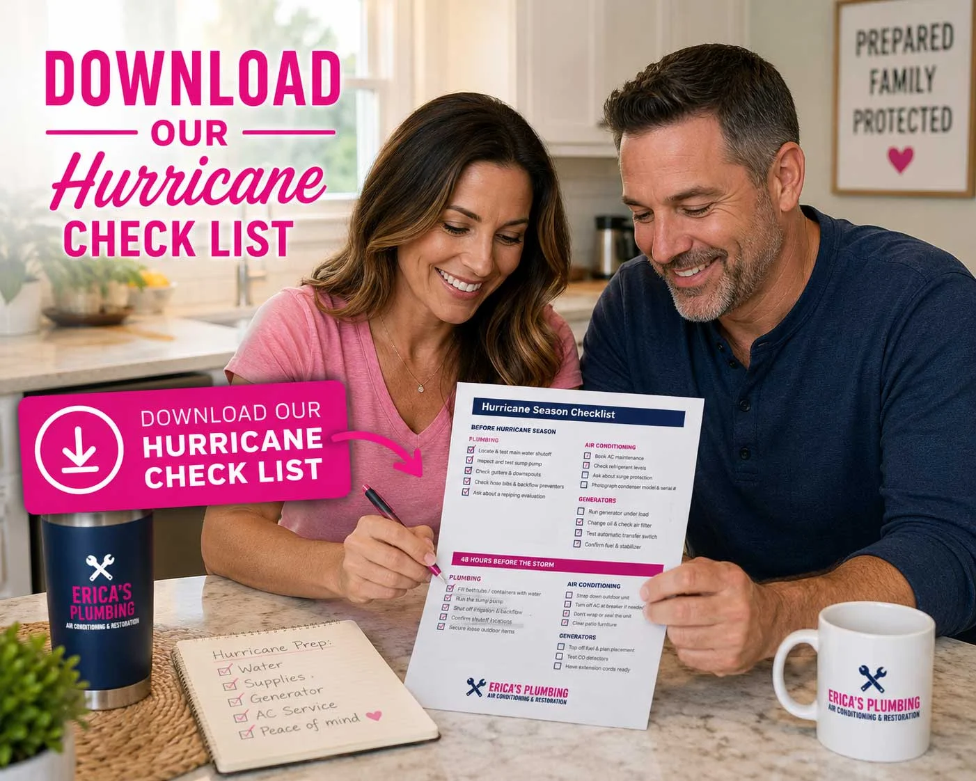 Why Hurricane Prep Starts With Your Plumbing, Ac &Amp;Amp; Generator 2 downloadable hurricane check list